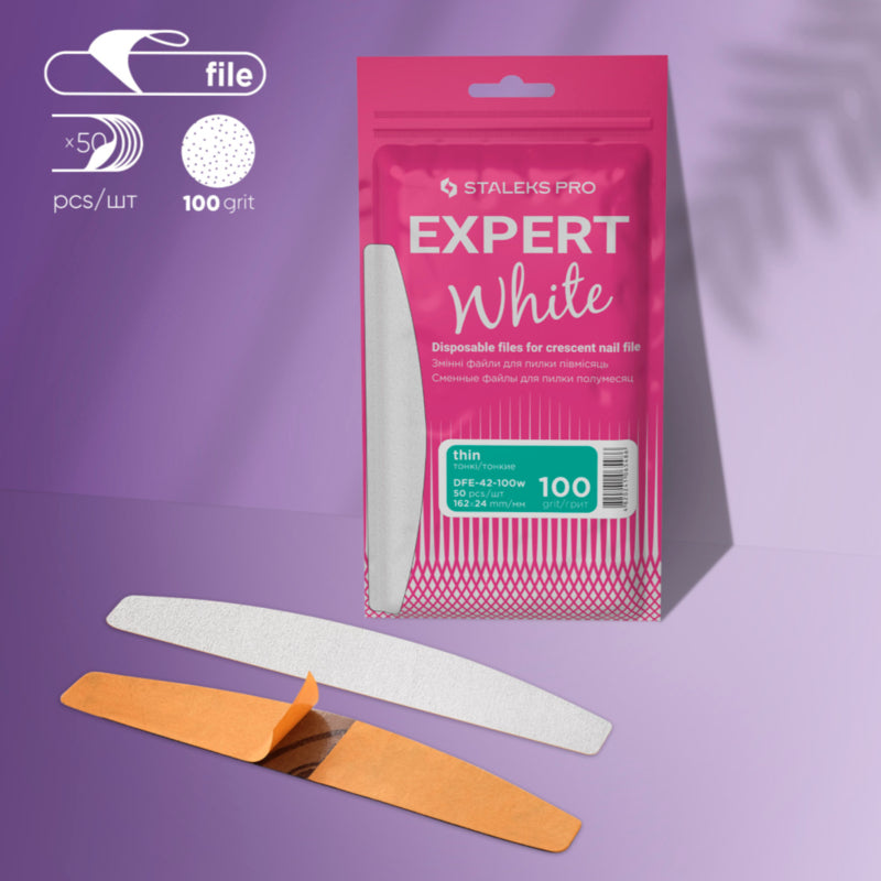 Staleks Pro Expert 42 White Replaceable Half-Moon Nail Files Grit 100 50 Pieces (DFE-42 Series)