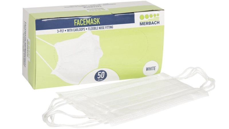 Face Mask 3 Ply White 50 Pack (Type IIR)