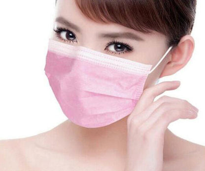 Face Mask 3-Ply Pink 50 Pack
