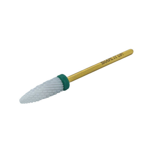 Shape It Up Ceramic Milling Bit Long Flame Coarse Green Gold Series (Manicure Pedicure)