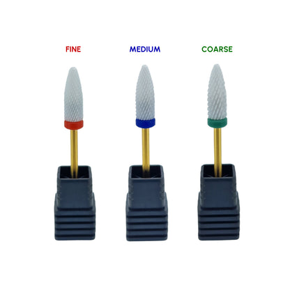 Shape It Up Ceramic Milling Bit Long Flame Coarse Green Gold Series (Manicure Pedicure)
