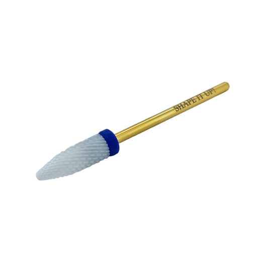 Shape It Up Ceramic Milling Bit Long Flame Medium Blue Gold Series (Manicure Pedicure)