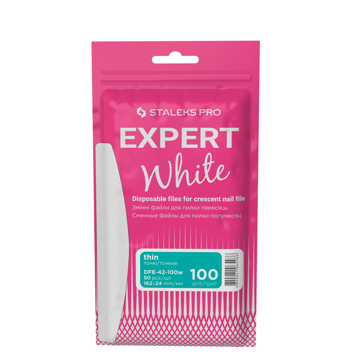 Staleks Pro Expert 42 White Replaceable Half-Moon Nail Files Grit 100 50 Pieces (DFE-42 Series)