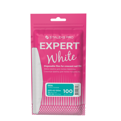 Staleks Pro Expert 42 White Replaceable Half-Moon Nail Files Grit 100 50 Pieces (DFE-42 Series)