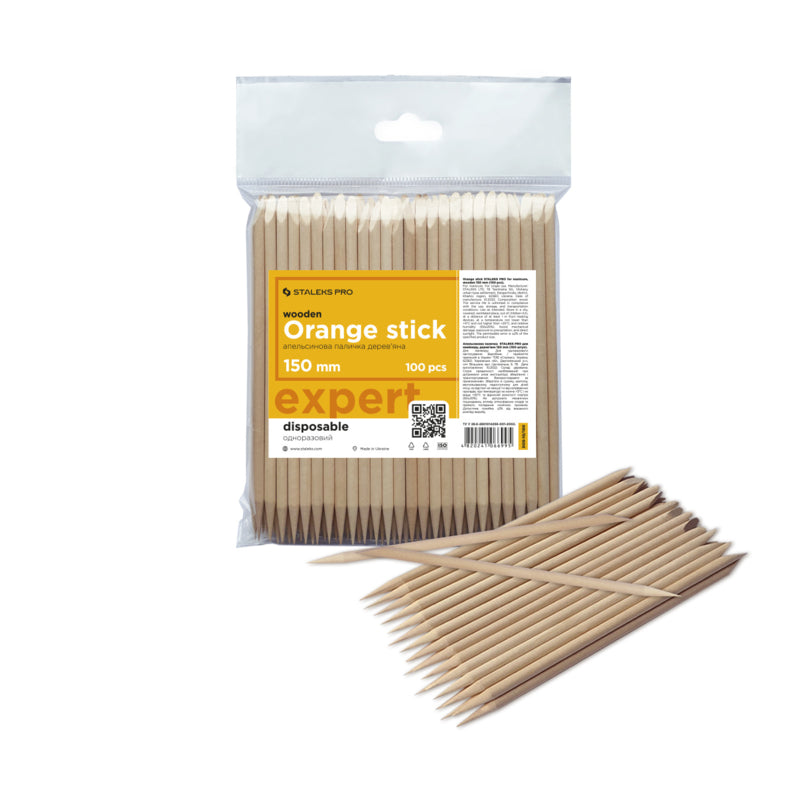 Staleks Pro Wooden Cuticle Pusher Sticks 150 mm 100 Pieces (DOS-10-100)